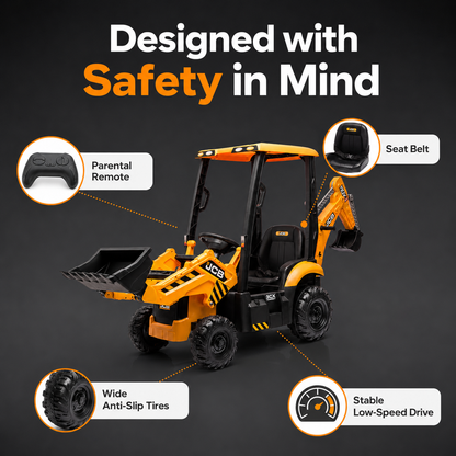 12V Kids Ride-On Excavator with Parent Remote Control, Front Loader & Rear Digger