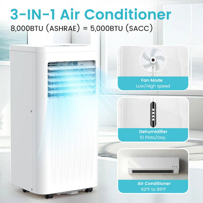 8000–10000 BTU Portable Air Conditioner with Remote, LED Display, 24H Timer & Sleep Mode – Cools Up to 350 Sq. Ft.