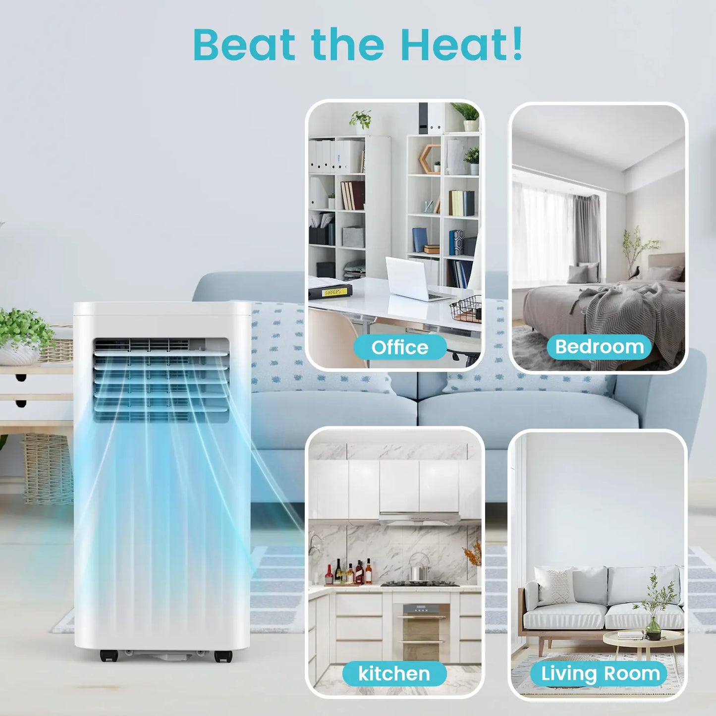 8000–10000 BTU Portable Air Conditioner with Remote, LED Display, 24H Timer & Sleep Mode – Cools Up to 350 Sq. Ft.