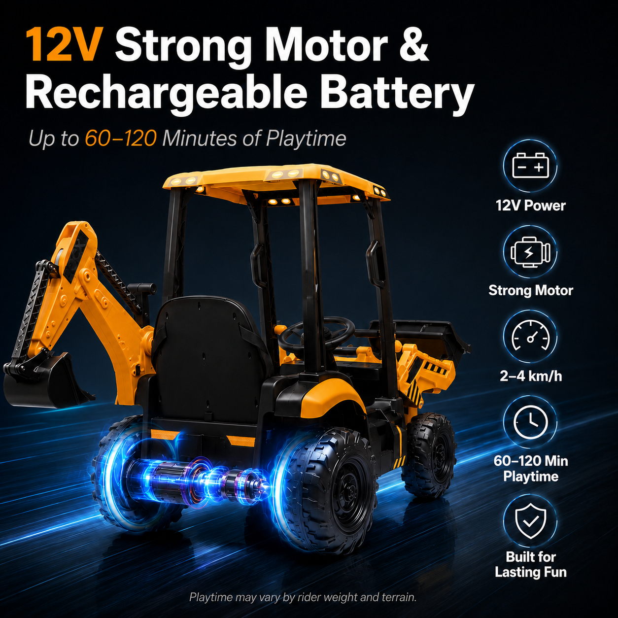 Kids Ride-On Backhoe Loader with Remote Control | 4-in-1 Electric Construction Truck