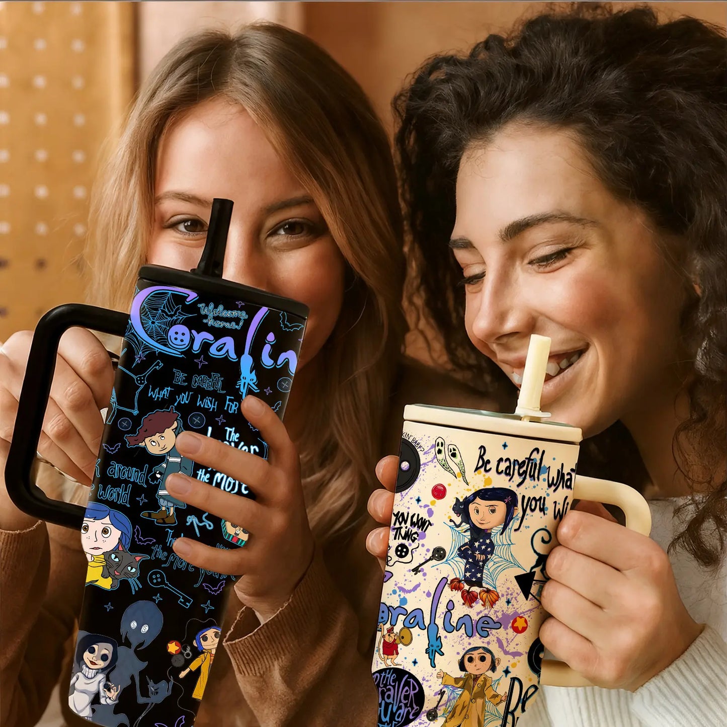 40oz Dark Fantasy Cartoon Stainless Steel Tumbler with Handle, Lid & Straw – Vacuum Insulated Travel Mug