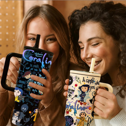 40oz Dark Fantasy Cartoon Stainless Steel Tumbler with Handle, Lid & Straw – Vacuum Insulated Travel Mug