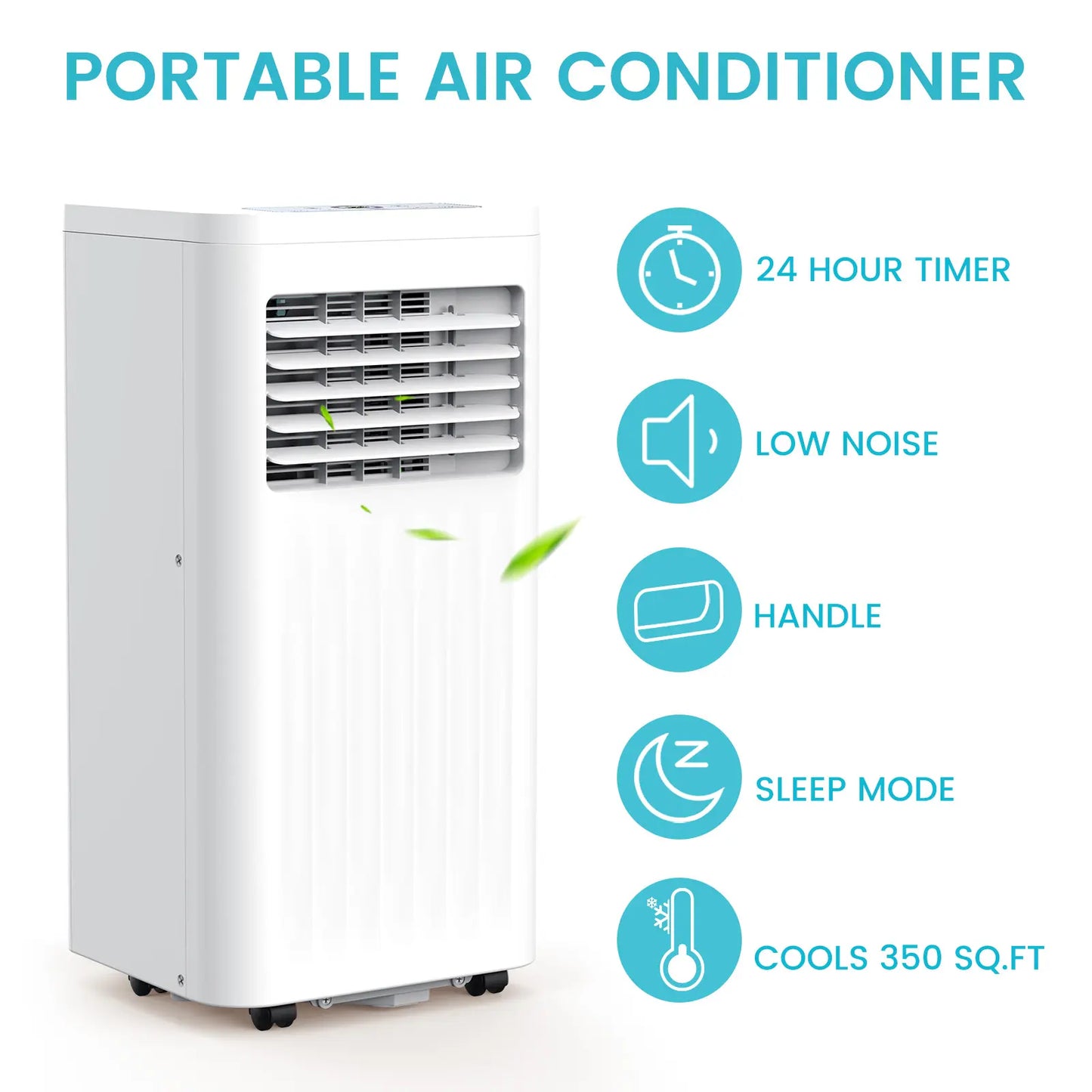 8000–10000 BTU Portable Air Conditioner with Remote, LED Display, 24H Timer & Sleep Mode – Cools Up to 350 Sq. Ft.