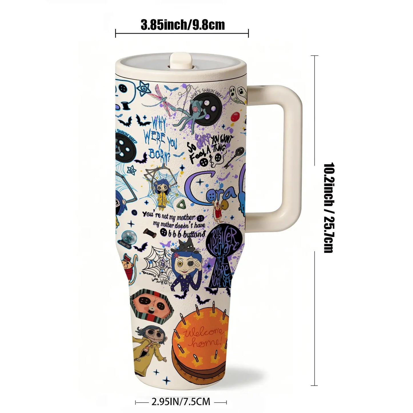 40oz Dark Fantasy Cartoon Stainless Steel Tumbler with Handle, Lid & Straw – Vacuum Insulated Travel Mug