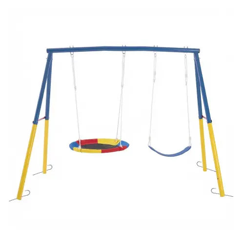 3-in-1 Outdoor Swing Set with Saucer Swing, Belt Swing & Slide