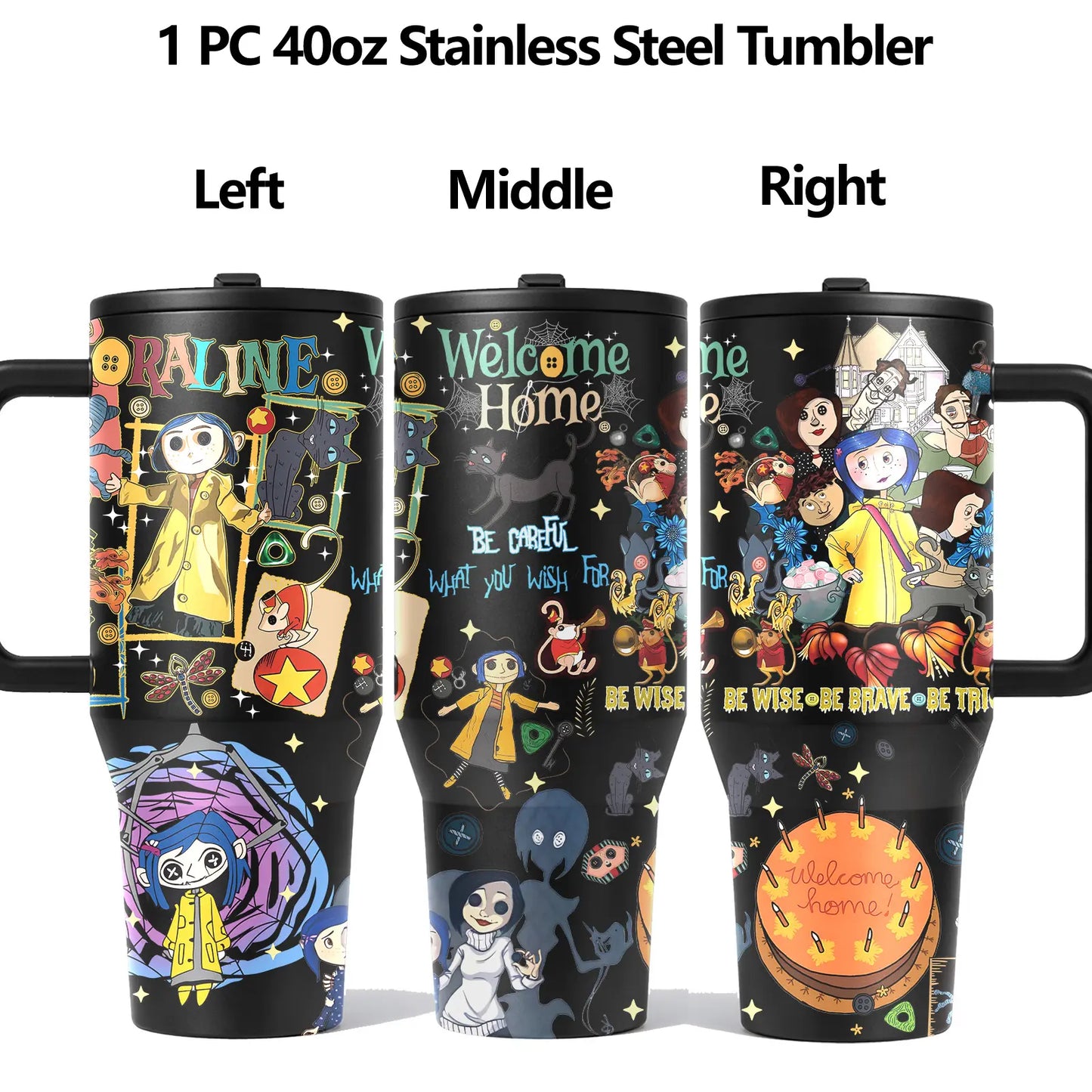 40oz Dark Fantasy Cartoon Stainless Steel Tumbler with Handle, Lid & Straw – Vacuum Insulated Travel Mug