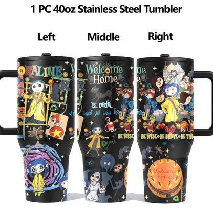 40oz Dark Fantasy Cartoon Stainless Steel Tumbler with Handle, Lid & Straw – Vacuum Insulated Travel Mug