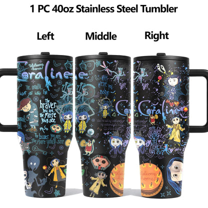 40oz Dark Fantasy Cartoon Stainless Steel Tumbler with Handle, Lid & Straw – Vacuum Insulated Travel Mug
