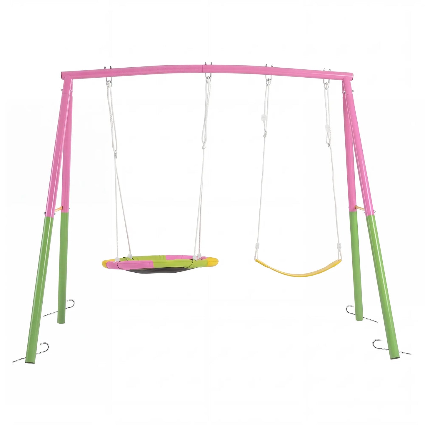 3-in-1 Outdoor Swing Set with Saucer Swing, Belt Swing & Slide