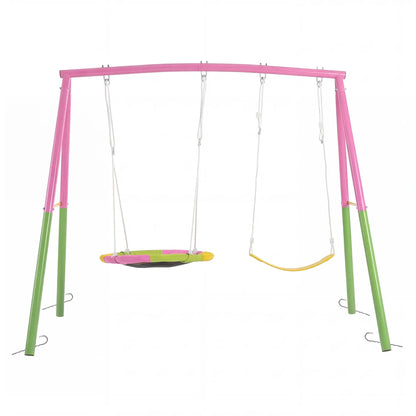 3-in-1 Outdoor Swing Set with Saucer Swing, Belt Swing & Slide