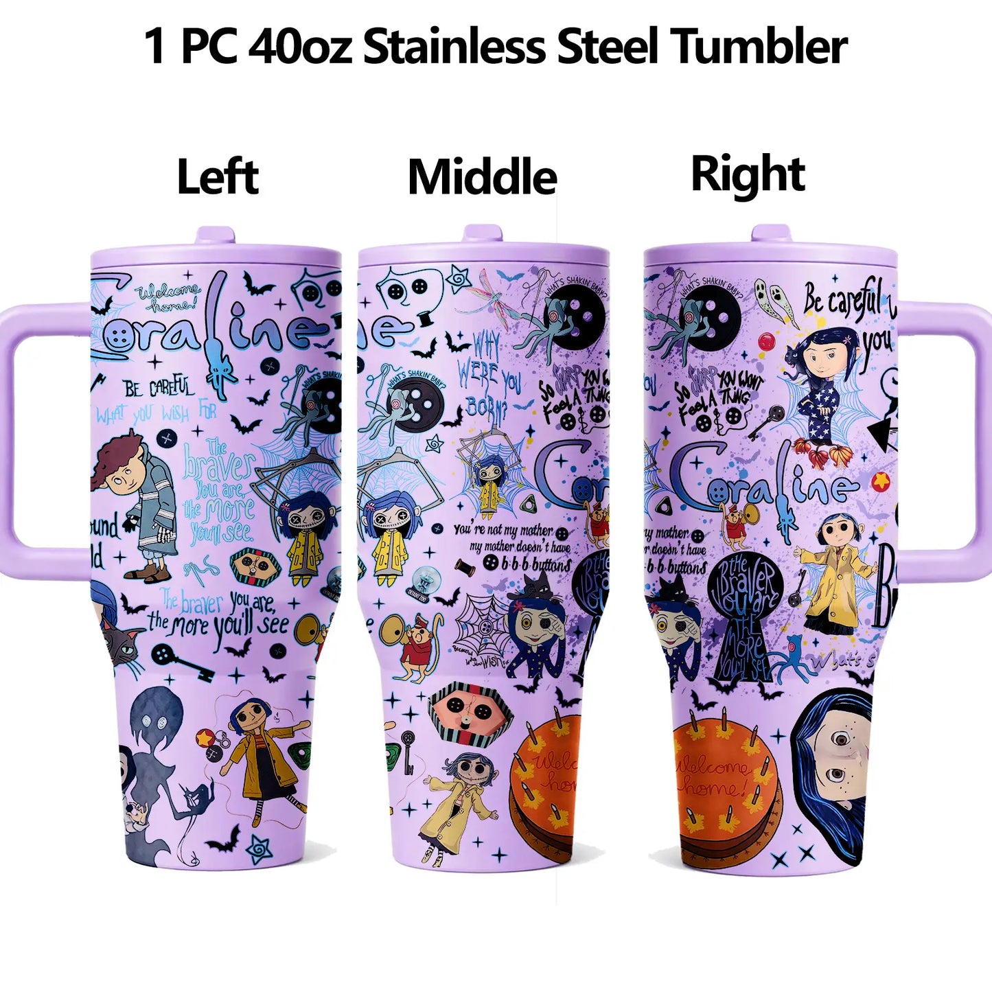 40oz Dark Fantasy Cartoon Stainless Steel Tumbler with Handle, Lid & Straw – Vacuum Insulated Travel Mug