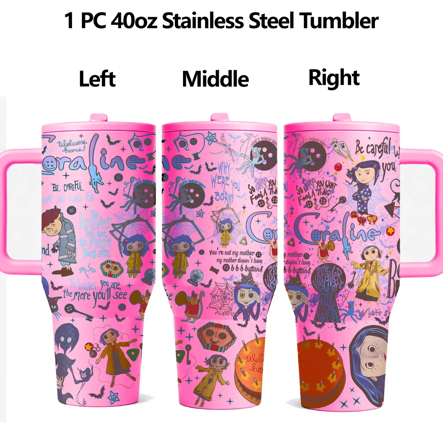 40oz Dark Fantasy Cartoon Stainless Steel Tumbler with Handle, Lid & Straw – Vacuum Insulated Travel Mug