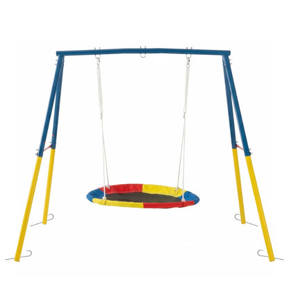 3-in-1 Outdoor Swing Set with Saucer Swing, Belt Swing & Slide