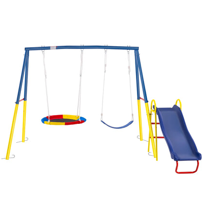 3-in-1 Outdoor Swing Set with Saucer Swing, Belt Swing & Slide