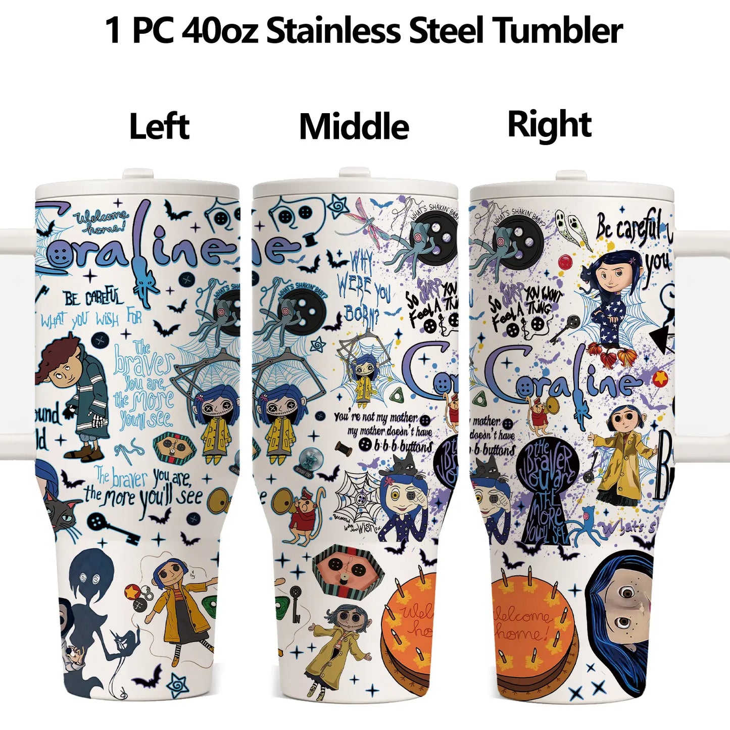 40oz Dark Fantasy Cartoon Stainless Steel Tumbler with Handle, Lid & Straw – Vacuum Insulated Travel Mug