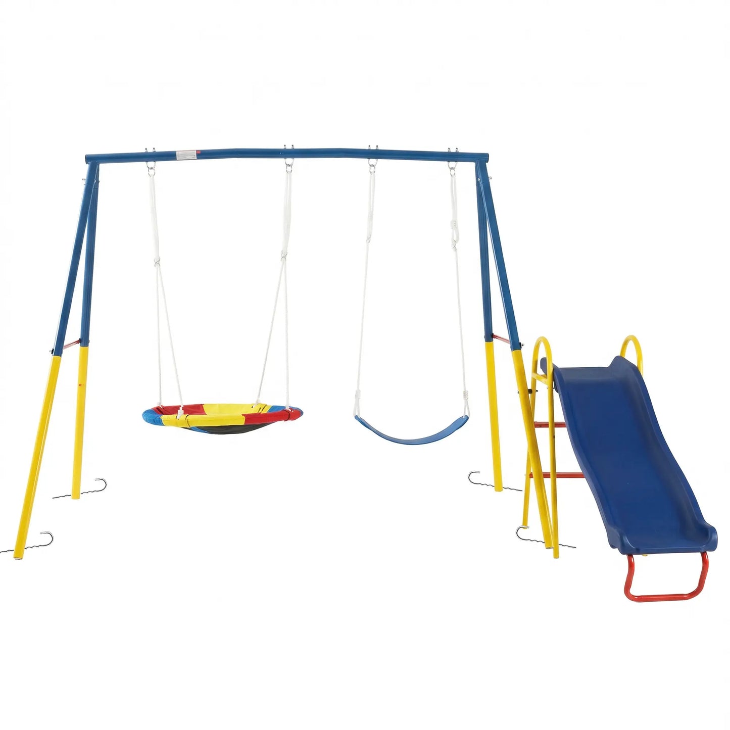 3-in-1 Outdoor Swing Set with Saucer Swing, Belt Swing & Slide