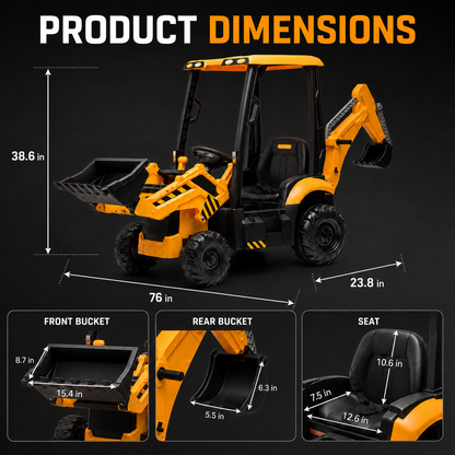 Kids Ride-On Backhoe Loader with Remote Control | 4-in-1 Electric Construction Truck