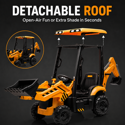 Kids Ride-On Backhoe Loader with Remote Control | 4-in-1 Electric Construction Truck