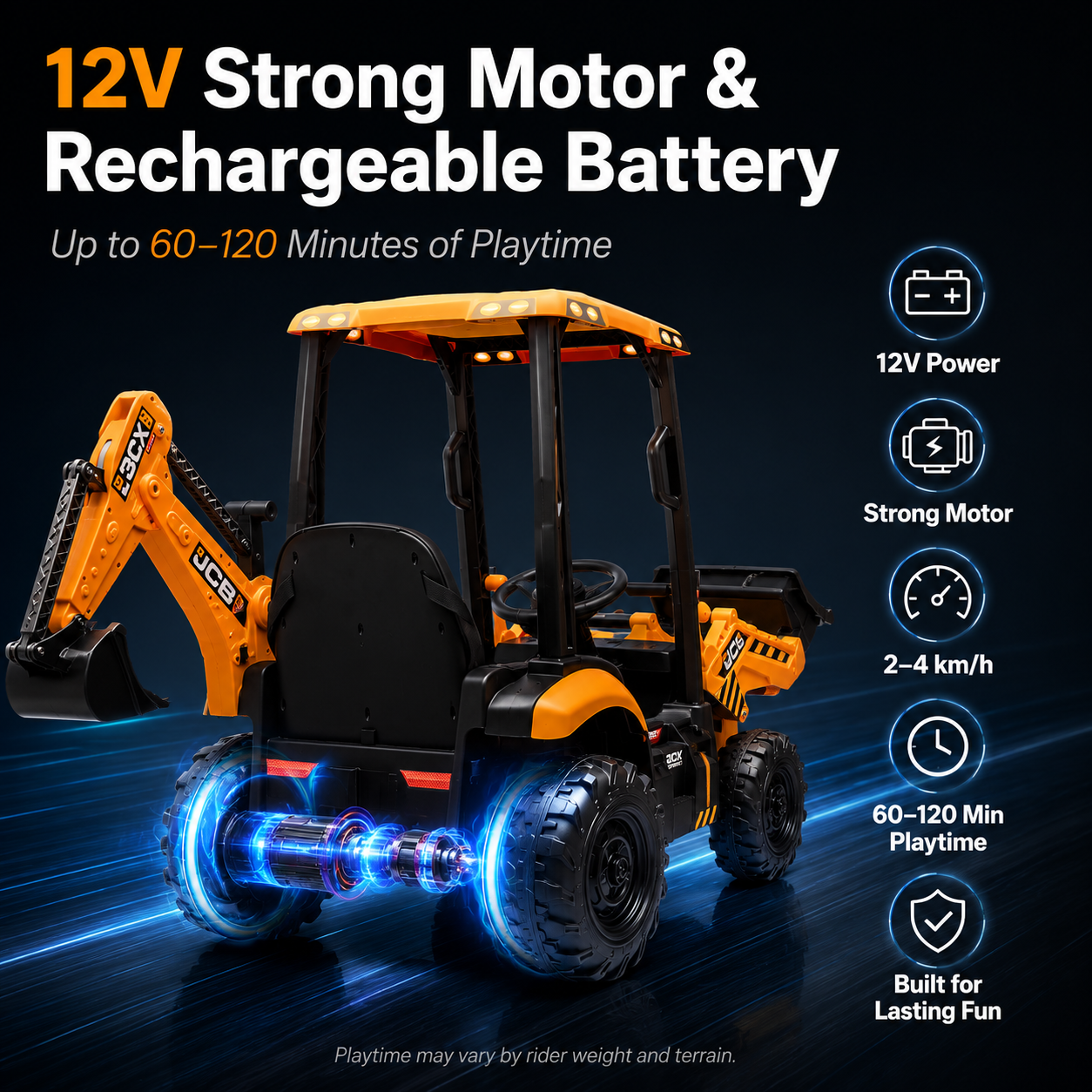 12V Kids Ride-On Excavator with Parent Remote Control, Front Loader & Rear Digger