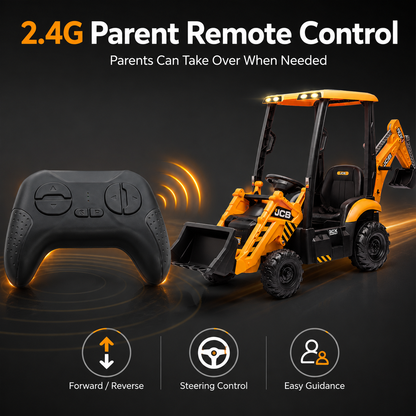 12V Kids Ride-On Excavator with Parent Remote Control, Front Loader & Rear Digger